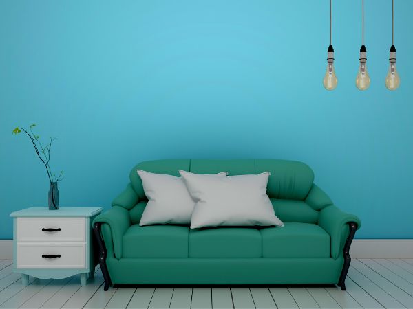 Blue Leather Sofa with side table Living Room Ideas