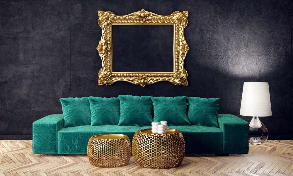 Green velvet sofa living room ideas