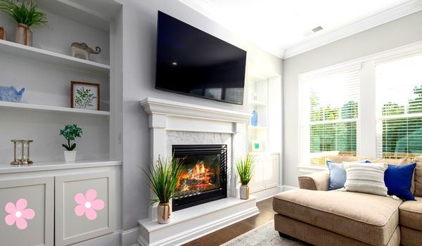 Fireplace in the middle of the living room