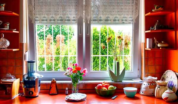 kitchen window with some simple greenery and flowers 