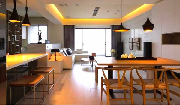 How to Decorate Open Kitchen and Living Room with lighting