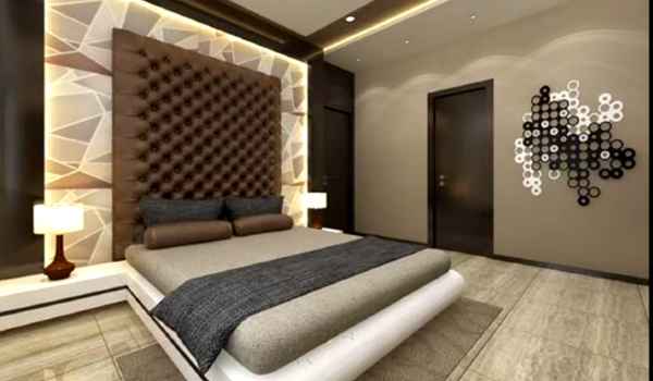 Bedroom back wall design with dramatic look.