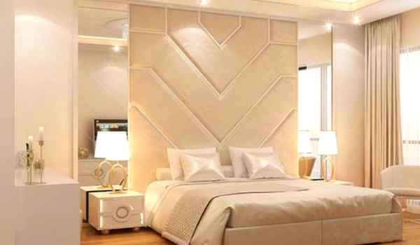 Bedroom back wall design with sense of royality