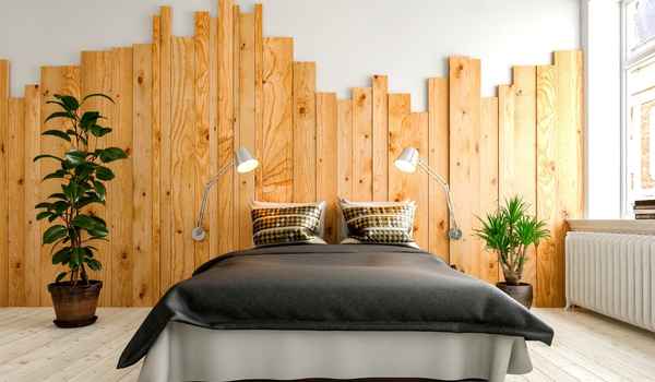 Bedroom back wall design with rustic look