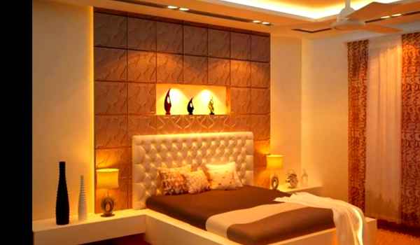 Bedroom back wall design with handcrafted