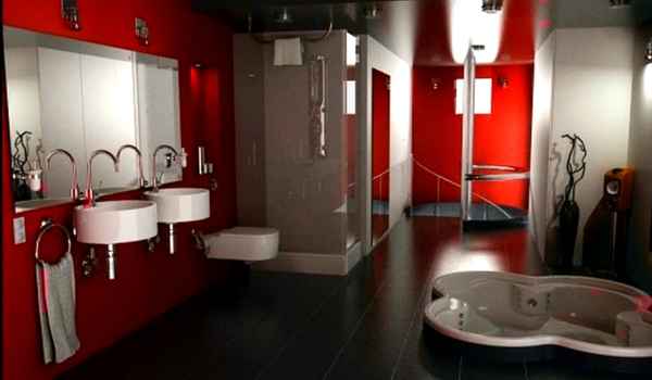 Red and Grey Bathroom Ideas with natural gray