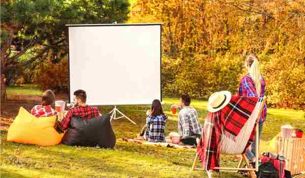 consider checking out an outdoor cinema in front of Fireplace